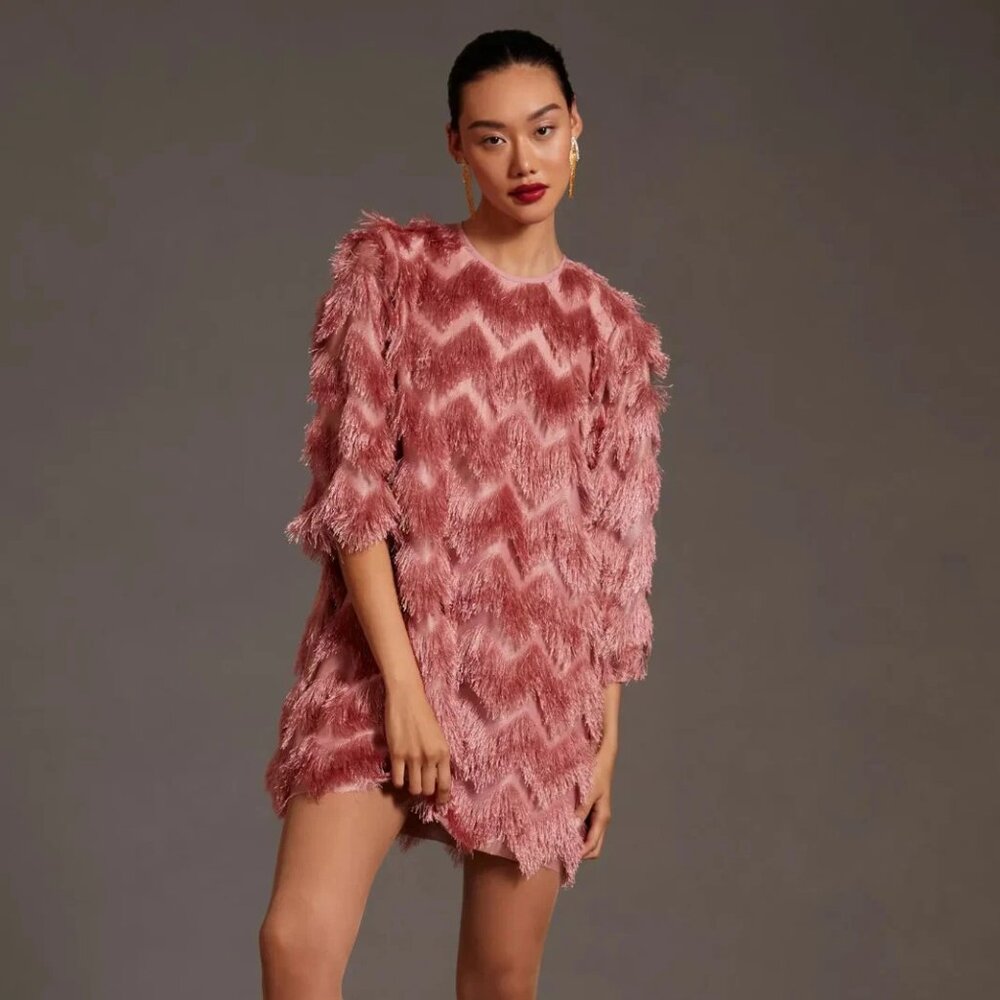 NWT Anthropologie Hutch Fringed Chevron Shift Dress